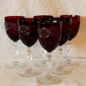 Vintage Ruby Glass Wine Glasses Set of 6